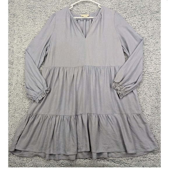 Cynthia Rowley Dresses & Skirts - Cynthia Rowley Dress Womens XL Mini Linen Blend V Neck Ruffle Lagenlook Blue